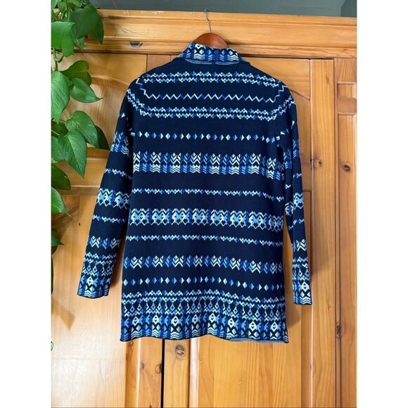 “BCBG Max Azria Blue Fair Isle Open-Front Cotton Cardigan Sweater (Size S)” - Picture 5 of 9